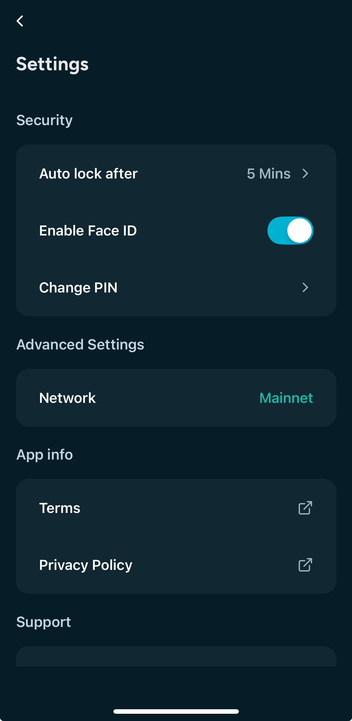 The settings screen shows Auto-Lock, Biometric Authentication, and Fallback PIN under the gear icon. The user configures MFA and lock options.