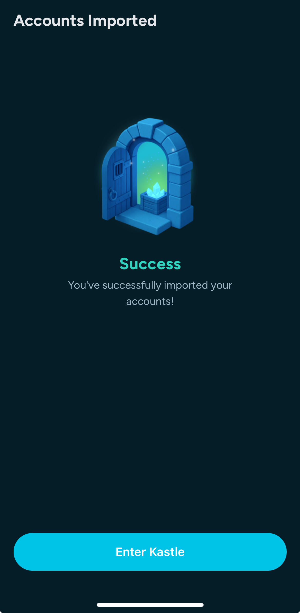 The wallet recovery success screen confirms the wallet is ready to use. The user can return to the app.